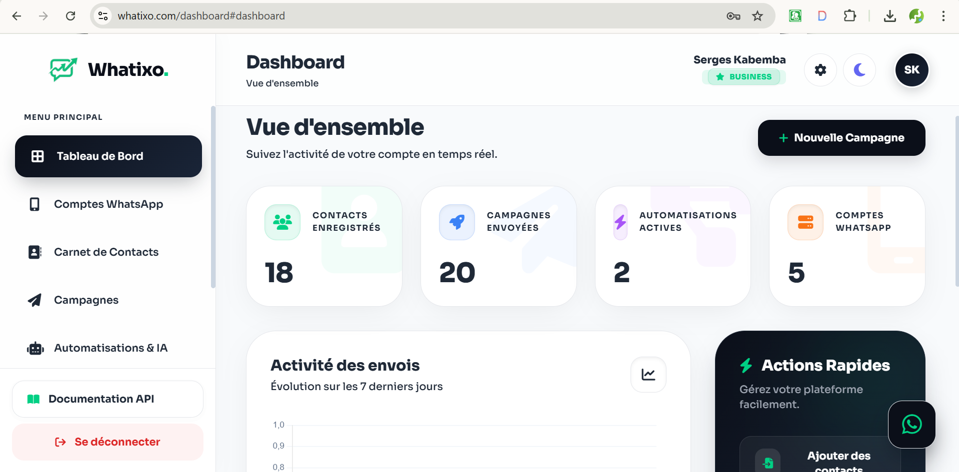 Interface Dashboard Whatixo
